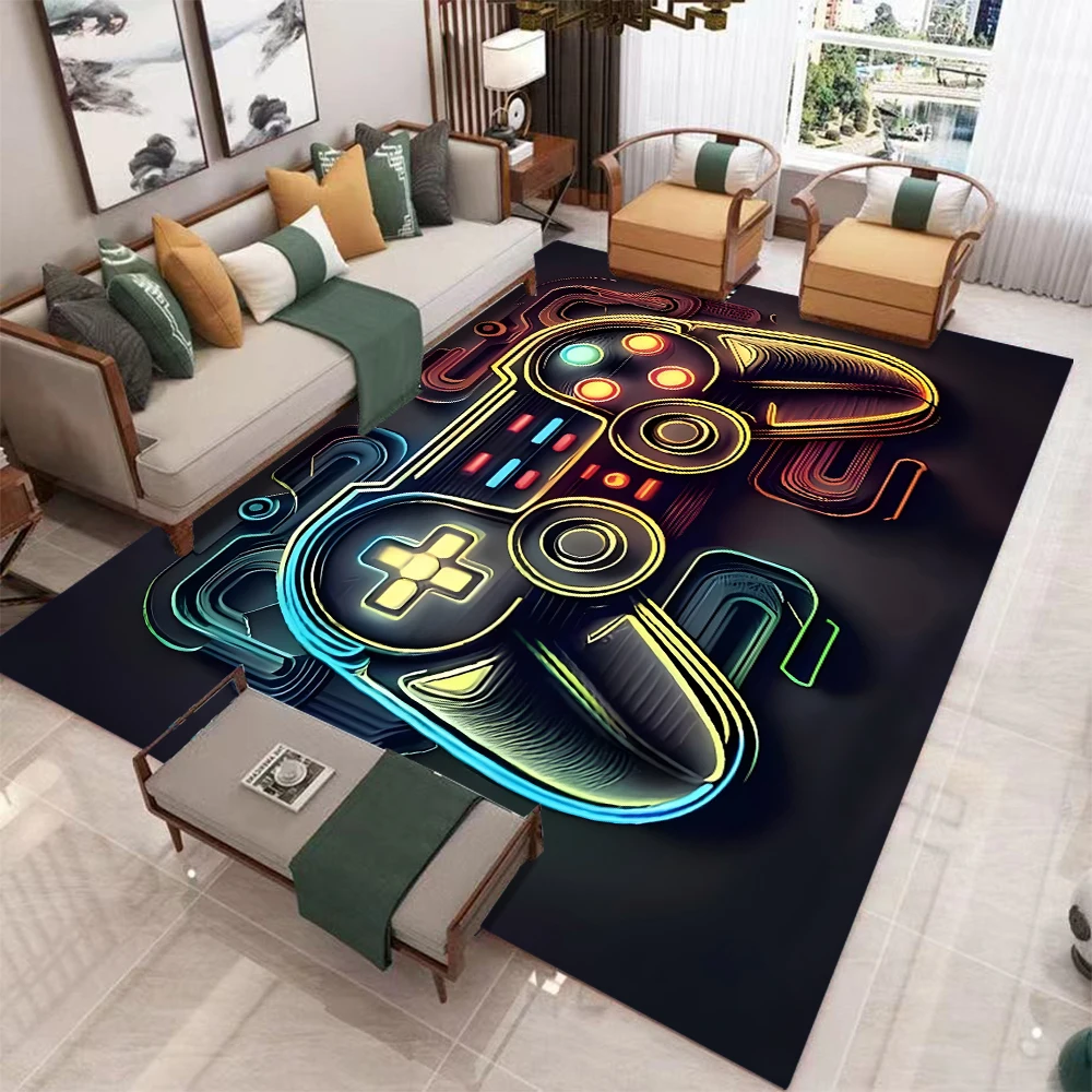 Geometric Color Block Game Controller Rug Rainbow Mosaic NonSlip Easy Clean Gamer Decor Carpet for Game Room Cave Kids Playroom