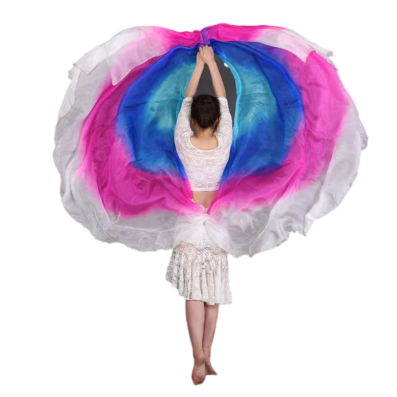 Metade Círculo Véus De Seda para Dança Do Ventre, Gradiente De Cor Xale, Semi Forma Da Lua Redonda, Palco Performance Props, 250*114cm, Adoração