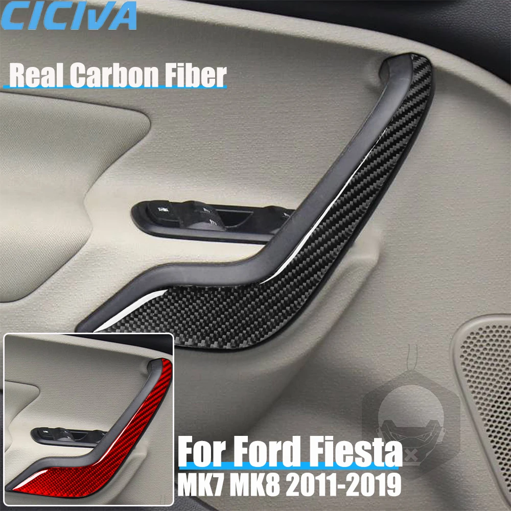 

Real Carbon Fiber Car Accessories Front Door Armrest Panel Trim Decorative Cover Soft Sticker For Ford Fiesta MK7 MK8 2011-2019