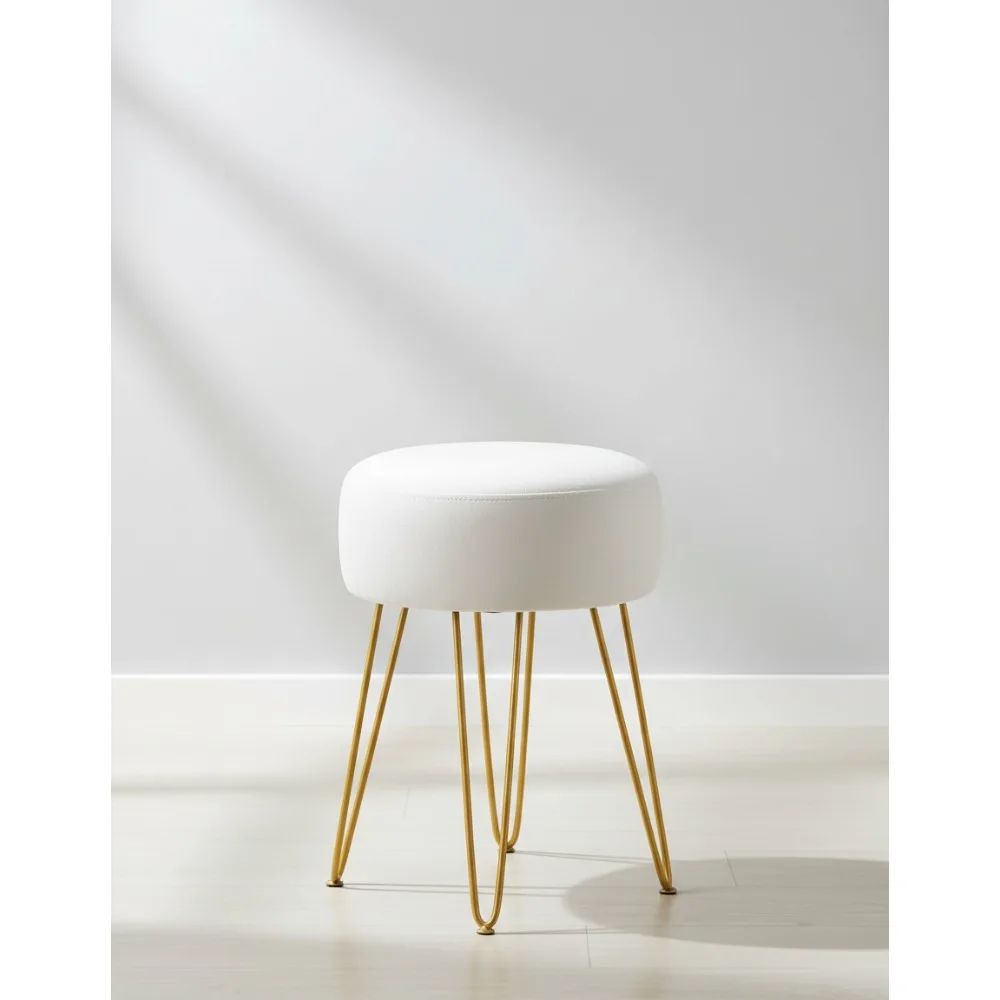 

Velvet Vanity Stool with Gold Legs, Round Ottoman Footrest for Makeup Room, Bathroom & Living Room