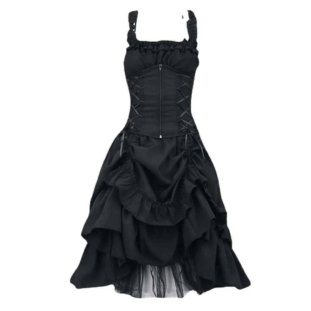 Vampier Jurk Vintage Cosplay Halloween Middeleeuwse Lace Up Corset Taille Gothic Retro Y2K Vrouwen Punk Sexy Lolita Jurk Carnaval