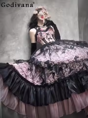 Gorgeous Elegant Japanese Original Lolita Evening Dress Sweet Girl Student Coming-of-Age Ceremony JSK Strap Princess Style Dress