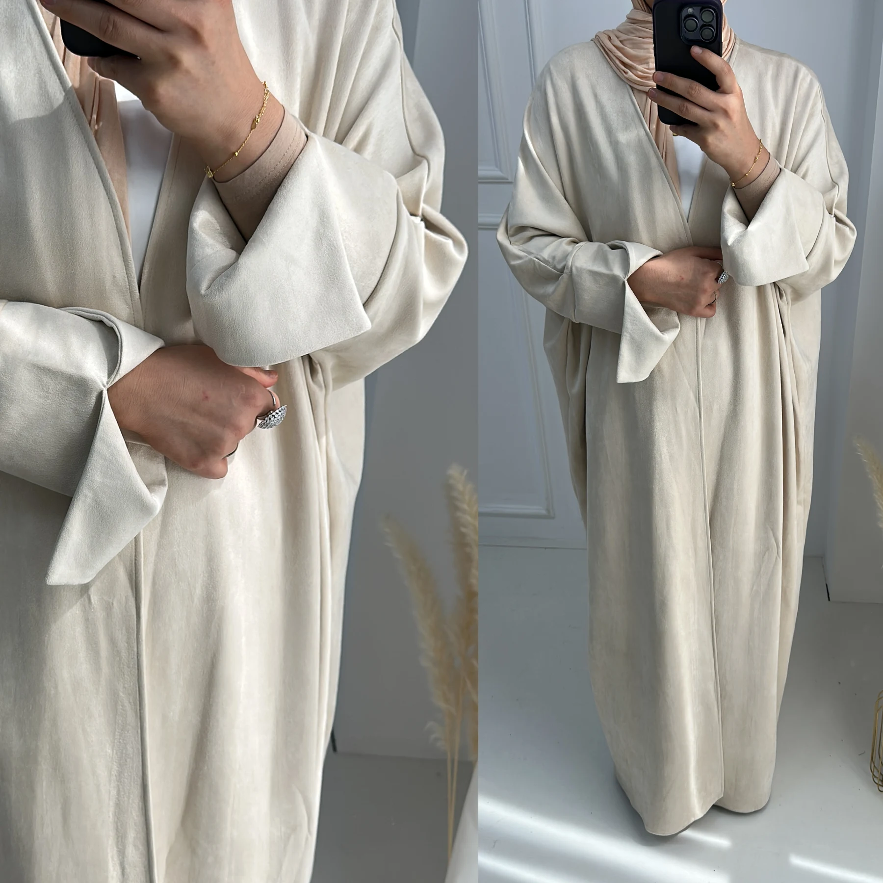 Ramadan nouveauté hiver dubaï Abaya femmes musulman ouvert Abaya velours Kimono Cardigan vêtements islamiques Femmes Robe Musulmane