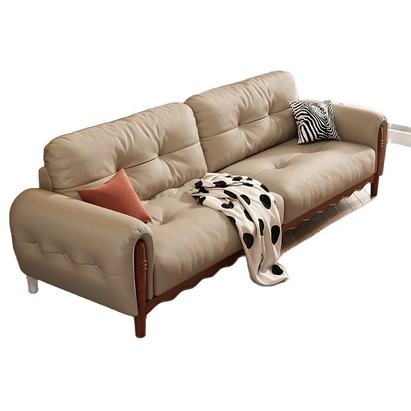 

Light luxury cowhide straight row sofa small apartment double living room French retro