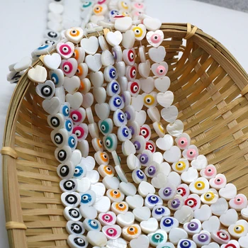 Naturalne słodkowodne koraliki z muszli 10mm jednostronny miłość serce Evil Eye koraliki do wyrobu biżuterii DIY bransoletka naszyjnik kolczyki
