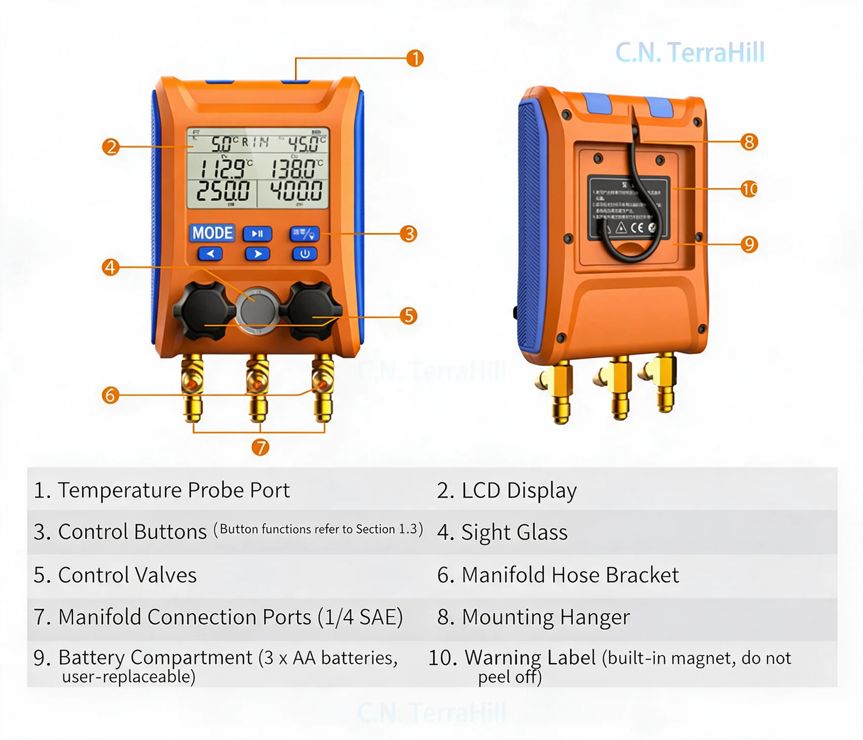 Digital Manifold Gauge HVAC Refrigerant Pressure Tester for Air Conditioning Refrigeration Heat Pump LMG-10