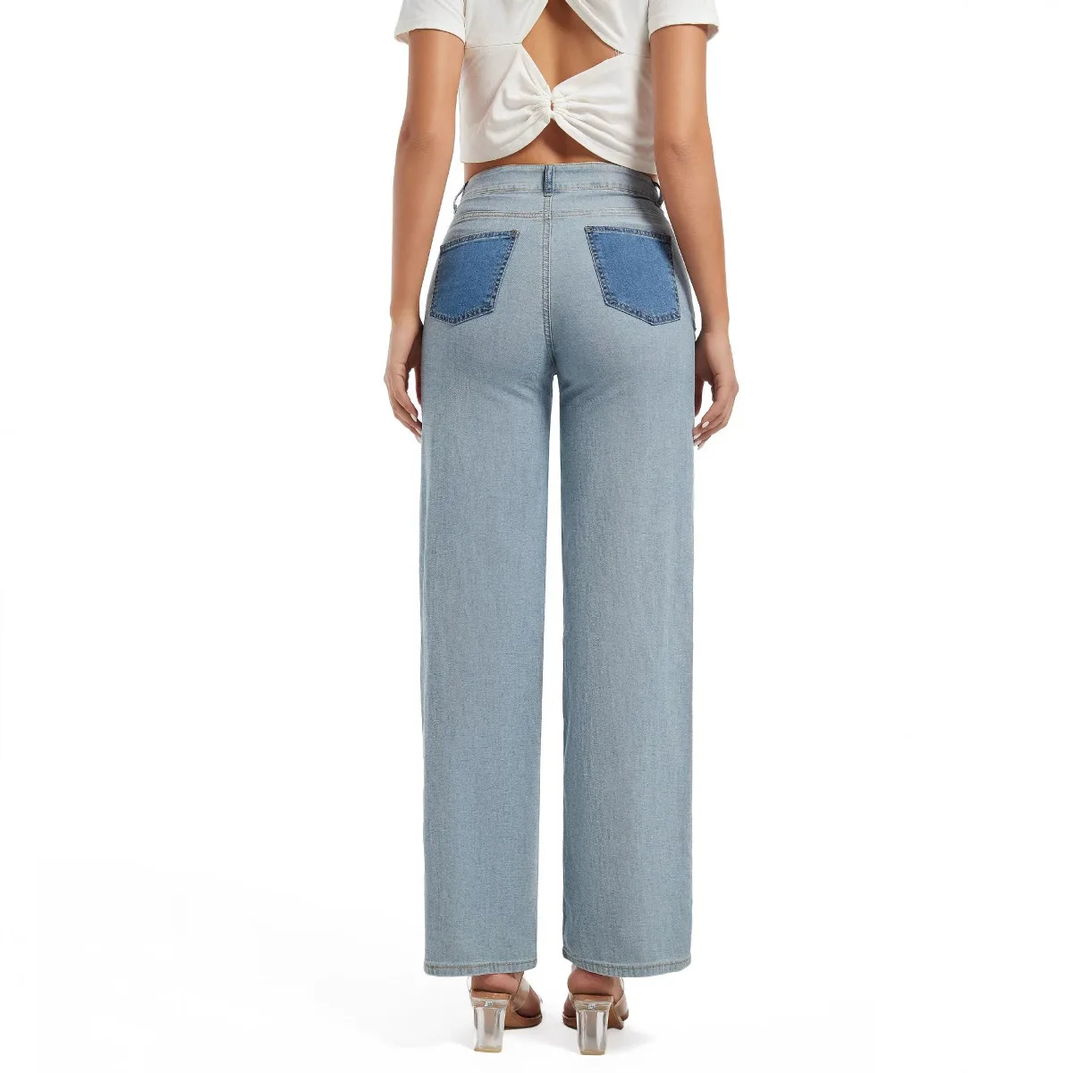 

Женские джинсы больших размеров, осенний сезон, цвет Blo, прямые синие джинсовые брюки, длинные брюки YKK на молнии, винтажные брюки