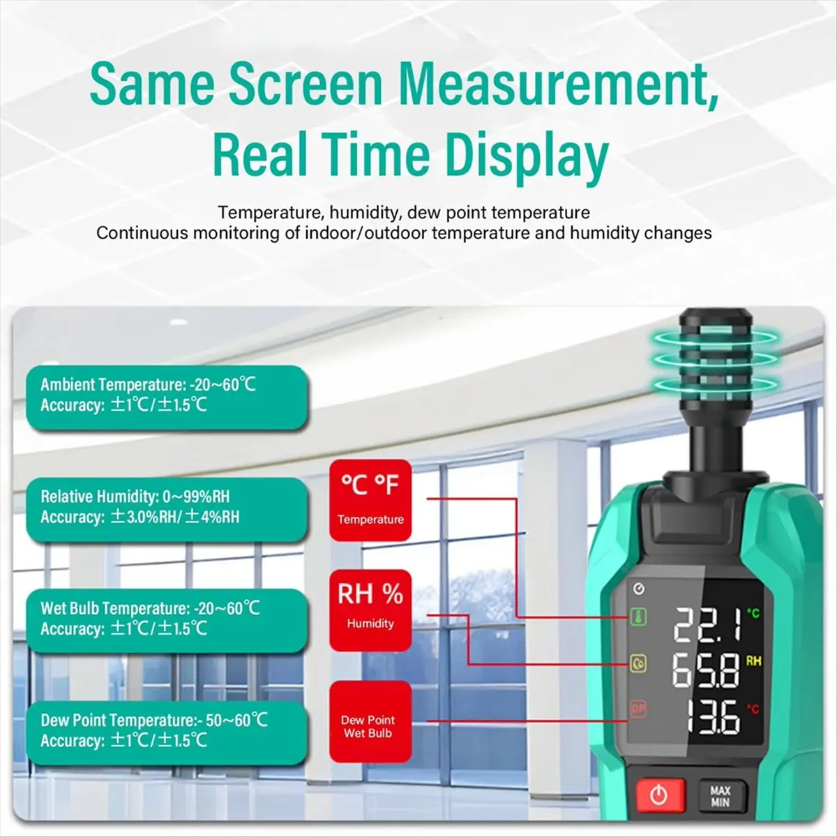 Handheld Temperature Humidity Meter Thermo Hygrometer High Sensitivity Ambient Dew Point Wet Bulb Thermometer