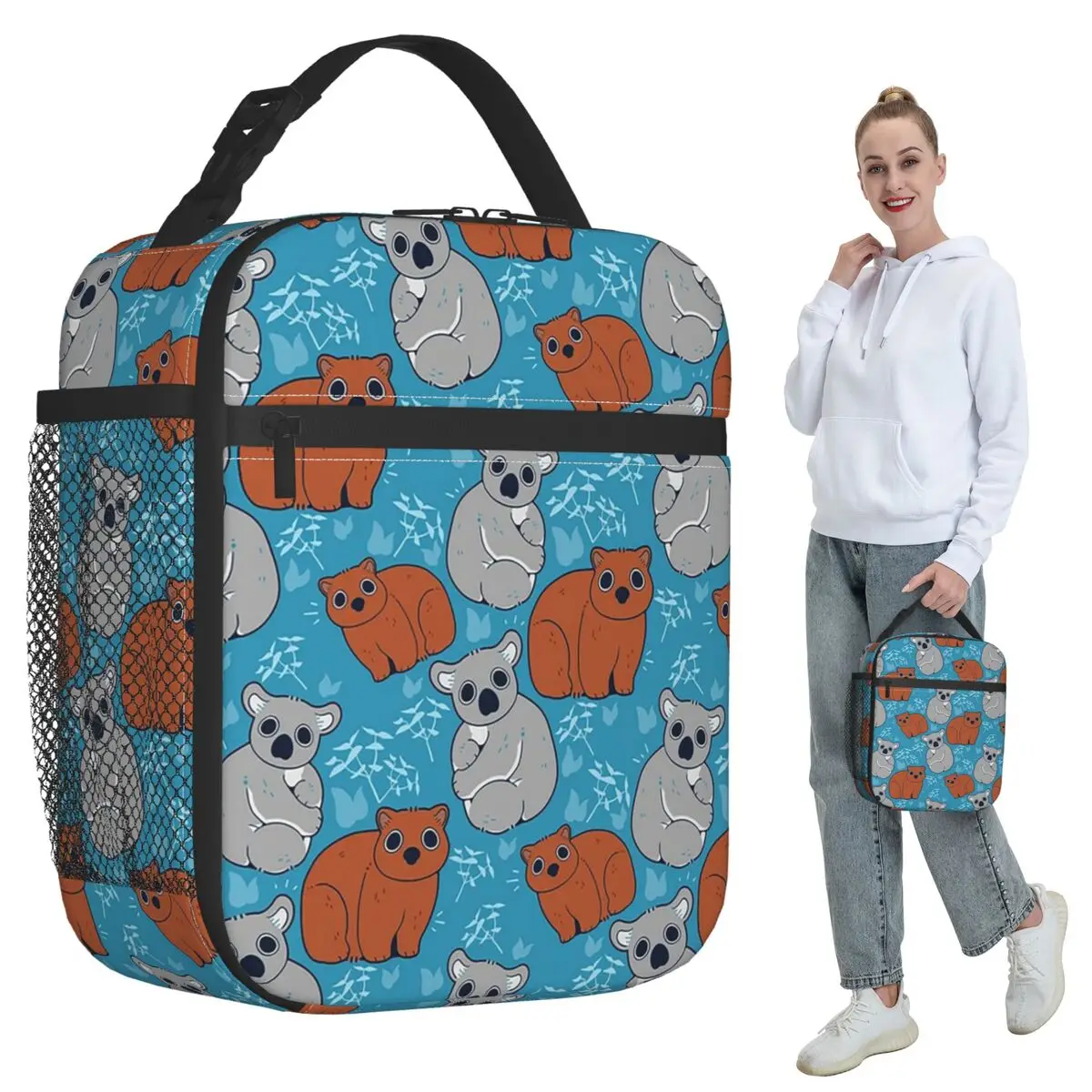 

Wombat And Koala With Eucalyptus Insulated Lunch Bag for Women Cooler Thermal Food Box Tote Portable Lunch Boxes Container