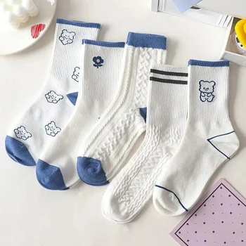 Women's Rabbit Embroidery Socks 3 10 Pairs Women's Mid Length Socks Fashion High-quality Breathable Socks Japanese Cute Rabbit Embroidery Casual Sweet Girl Socks 3