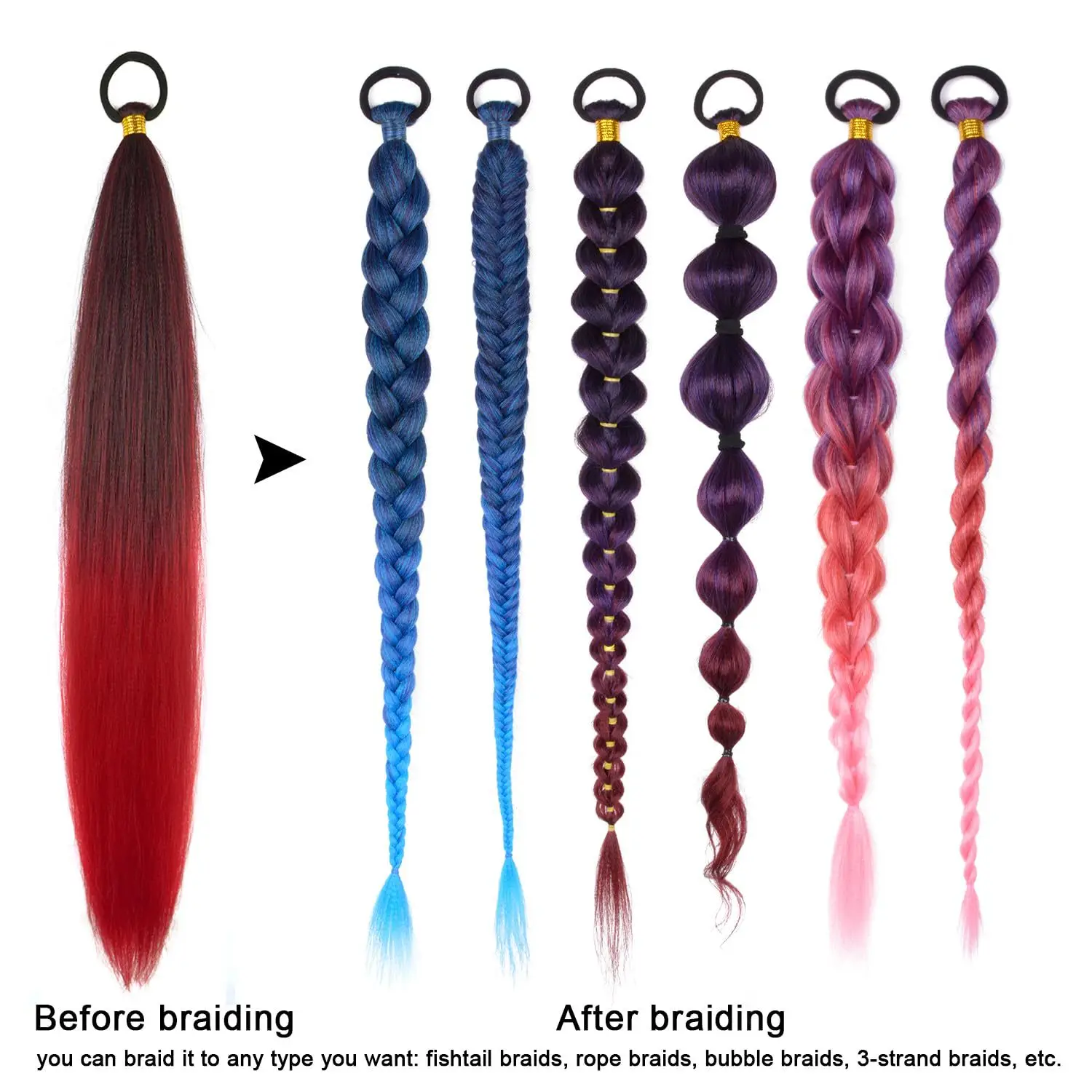 تجديل الشعر الأرجواني الطويل قبل امتدت جدائل شعر صناعية ملحقات للضفائر، وصلات شعر أرجوانية لحفلة المسرح Ha #6