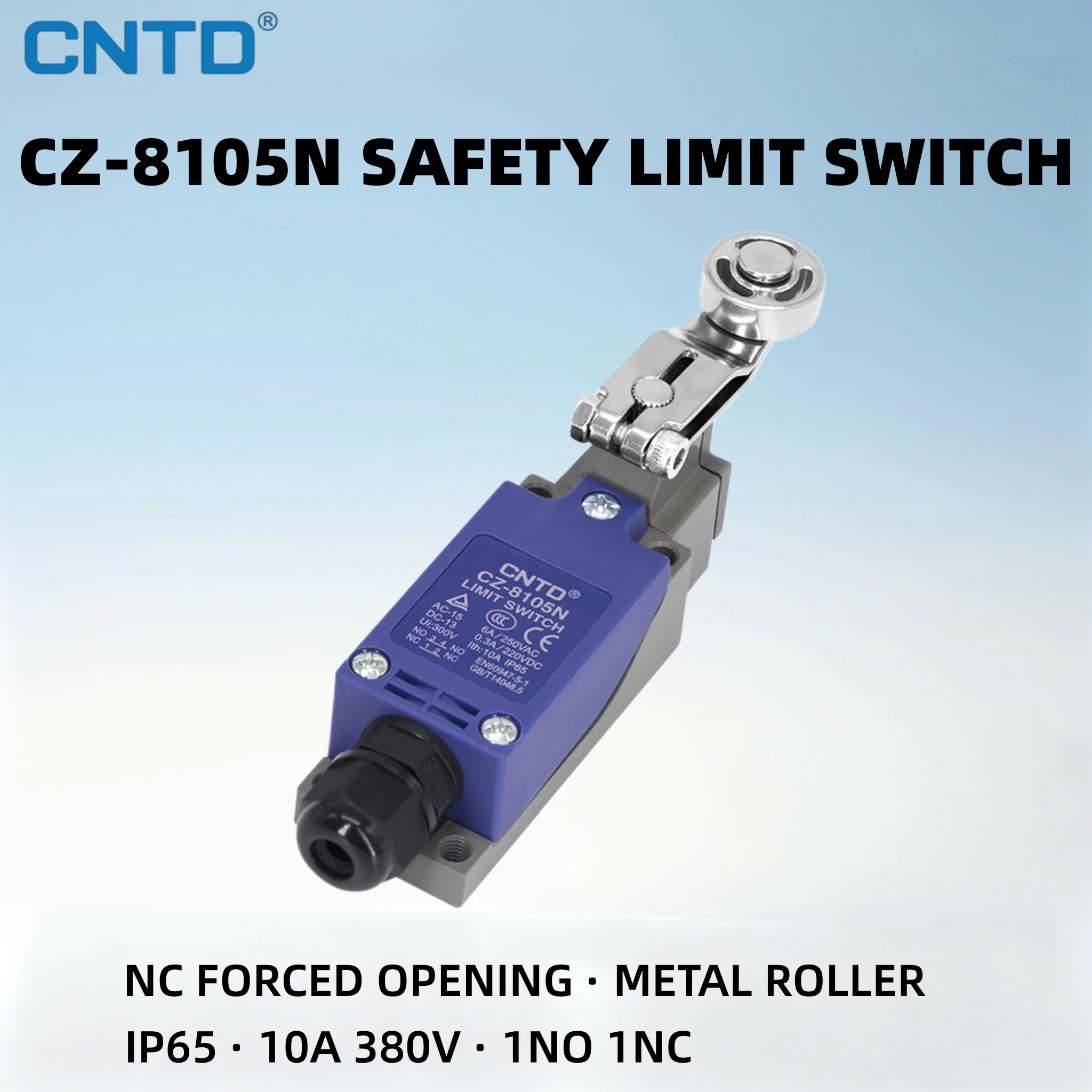 CNTD CZ-8105N Safety Limit Switch IP65 Waterproof 10A 380V 1NO 1NC Metal Roller Lever Vertical Travel Switch Micro Industrial
