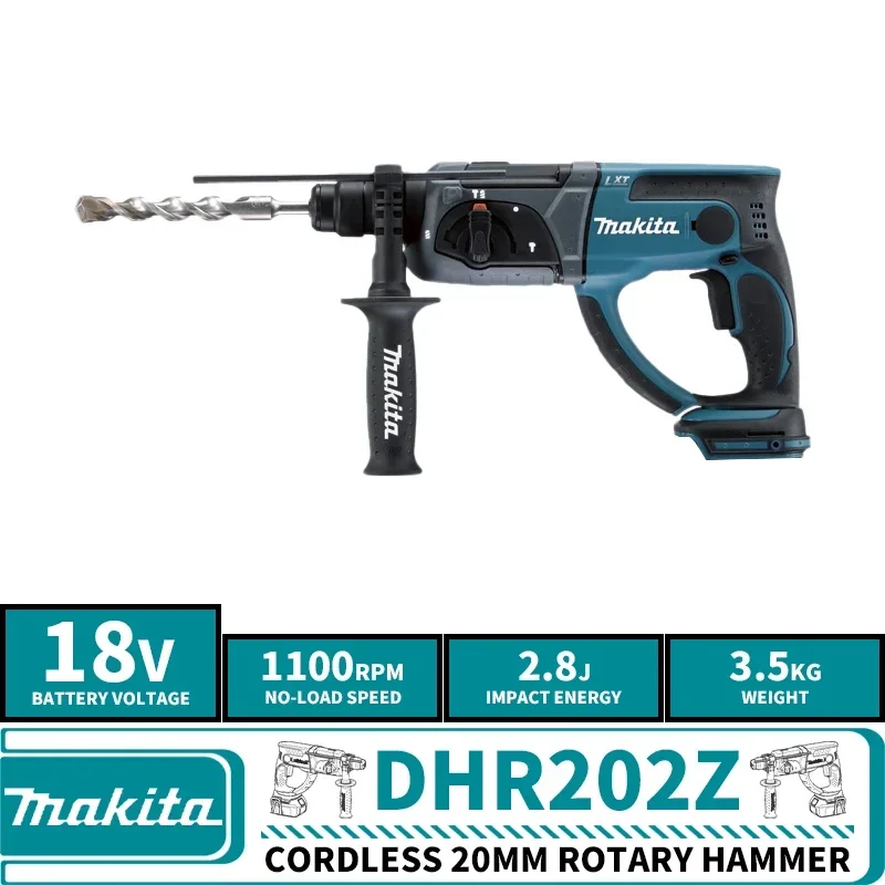 Makita dhr202zコードレスロータリーハンマー、リチウムパワーツール、sds-plus、18v、2.8j、20mm