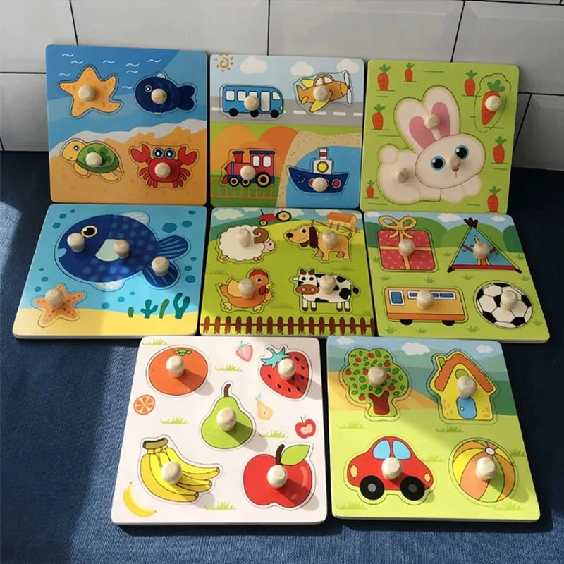 Montessori Babyspeelgoed 3d Houten Puzzels Kinderhand Krasbord Puzzel Kinderen Vroeg Leren Onderwijs Fruit Cognitief Speelgoed