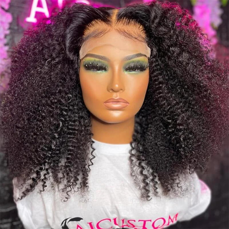 

26inch 180Density Long Natural Balck Soft Kinky Curly 13*6 Lace Front Wig For Women with Babyhair PrePlucked Daily Glueless Wig