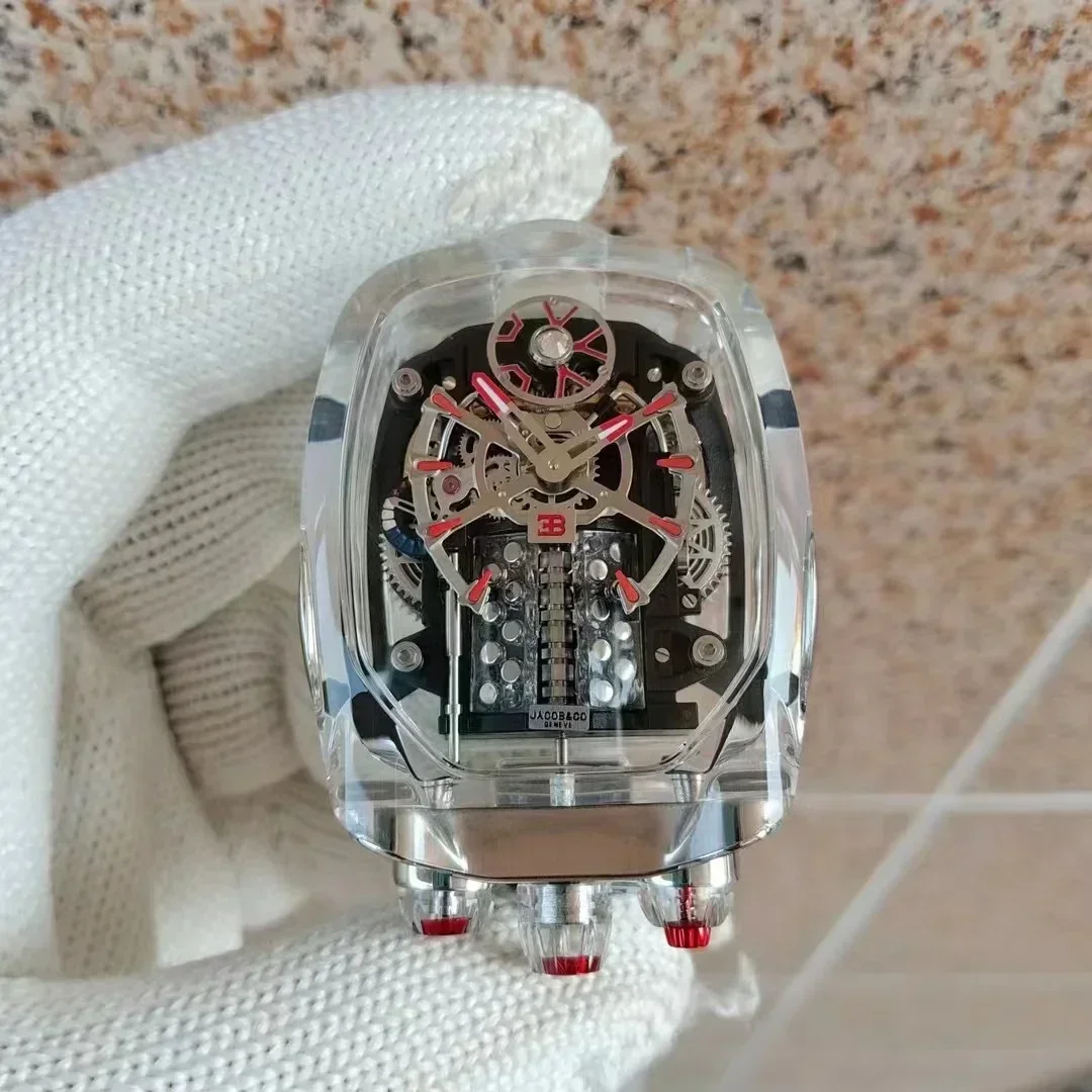 Reloj Mecánico Bugatti para hombre, cronógrafo con mecanismo de seis cilindros, transparente, resistente al agua, tourbillon giv, el último de 2024