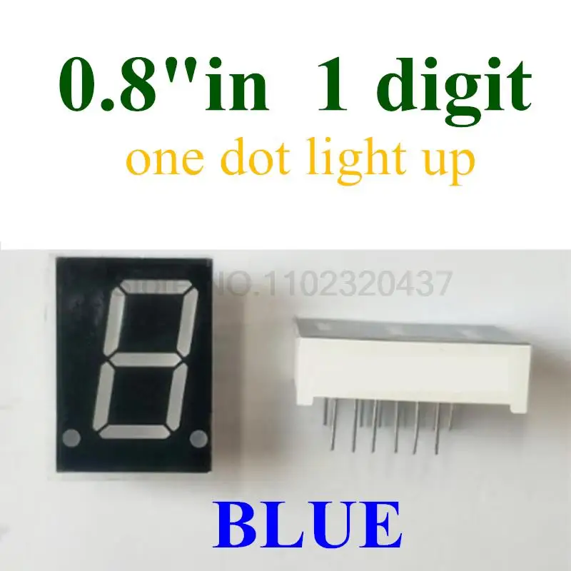 20PCS 7 Segment BLUE LED Display 27.7*20*10MM Nixie tube 0.8 inches 1 Bit Digital Tube Common Anode(one dot)