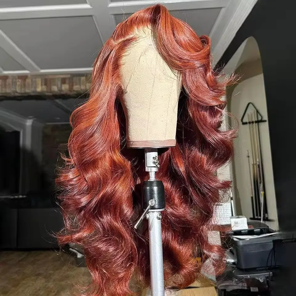 

Синтетический парик фронта шнурка 13x4, красновато-коричневый, объемная волна, медно-красный парик фронтальной части шнурка, бесклеевой, предварительно выщипанный, с париком из детских волос