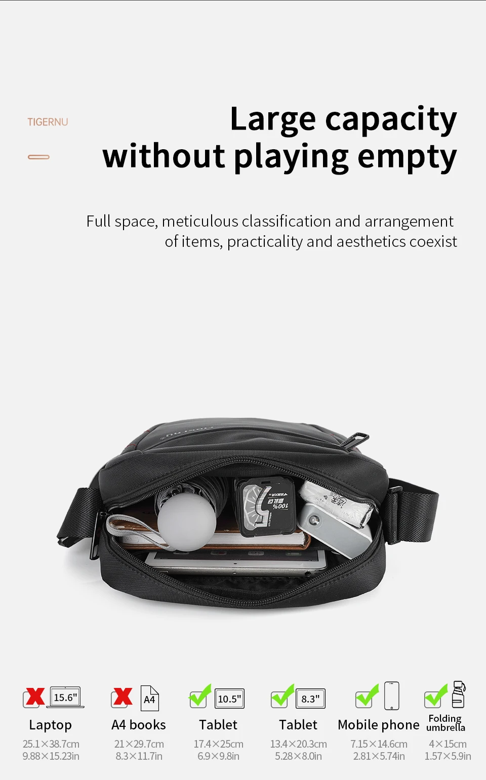 Tigernu Marke Umhängetasche Männer Tasche Männer Schulter Tasche Spritzwassergeschützt Nylon Mini iPad Messenger Schulter Gurt Tasche Für Männer Business Taschen – Detail 8