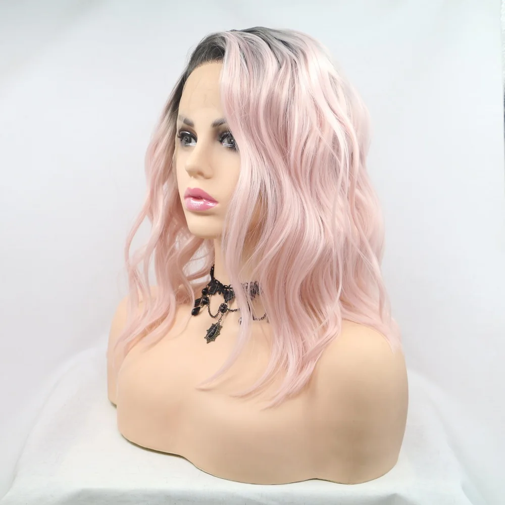 Pink Black Gray Blonde Ombre Wigs Synthetic Hair Lace Front Kinky Curly With Heat resistant Fiber For Women