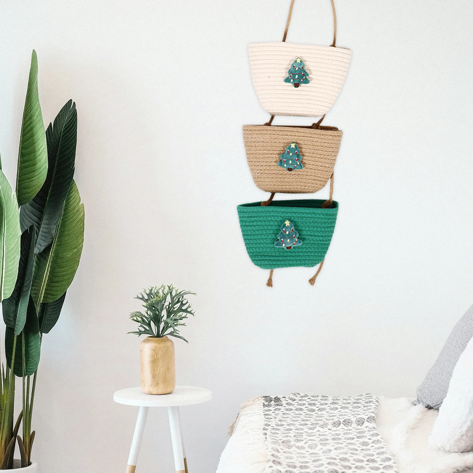 

Cotton Rope Woven Basket Hanging Wall Storage Christmas Tree Basket for Fruit Flowers Sundries Organizer Home Decoration