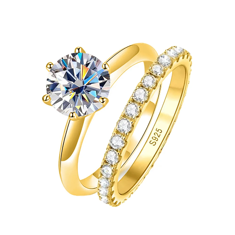 

JoyceJelly Full D Color Moissanite Ring S925 Sterling Sliver Solid 18k White Gold Eternity Band Wedding Ring Sets For Women