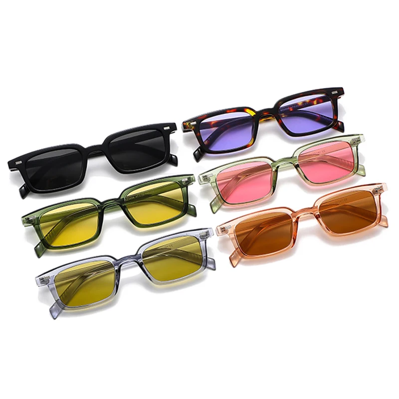 SO&EI Fashion Small Rectangle Sunglasses Women Candy Color Shades UV400 Retro Rivets Men Punk Sun Glasses