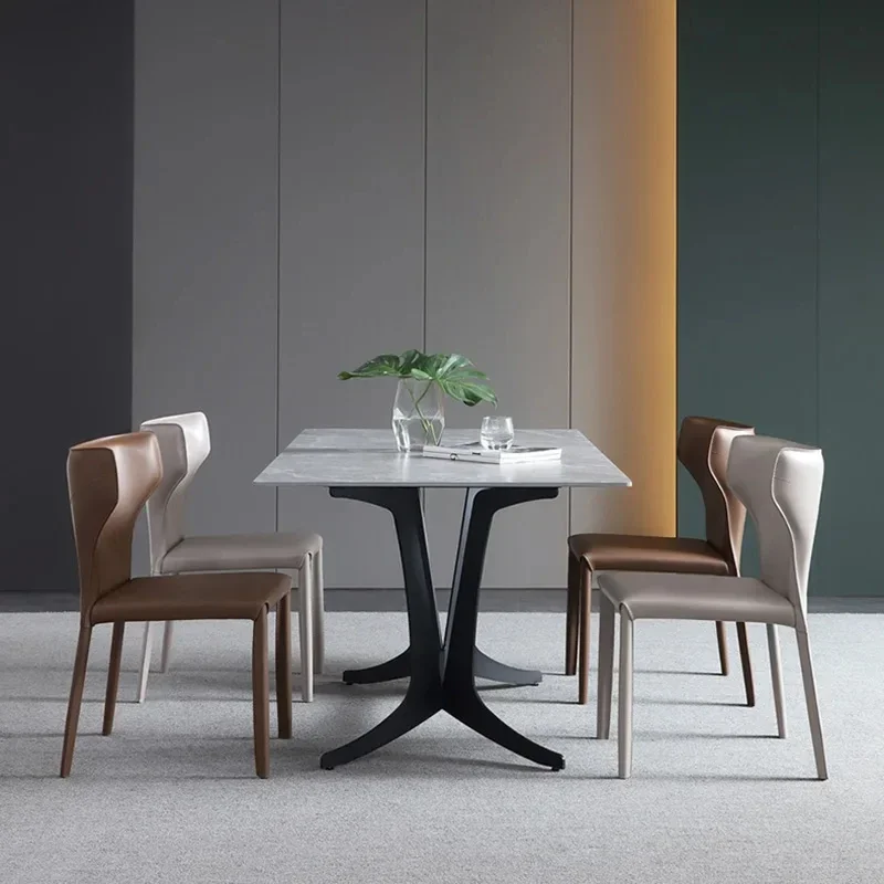 Nordic Style Dining Chairs, Minimalist Saddle Leather Chairs, Simple Home Furnishings, Hard Leather Stools, Coffee Shops