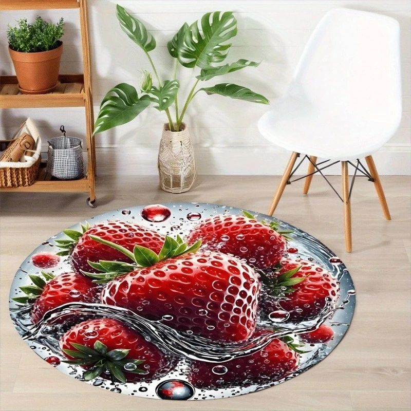 Wholesale Commercial Printing - Круглый коврик с клубничным принтом, фланелевый,
