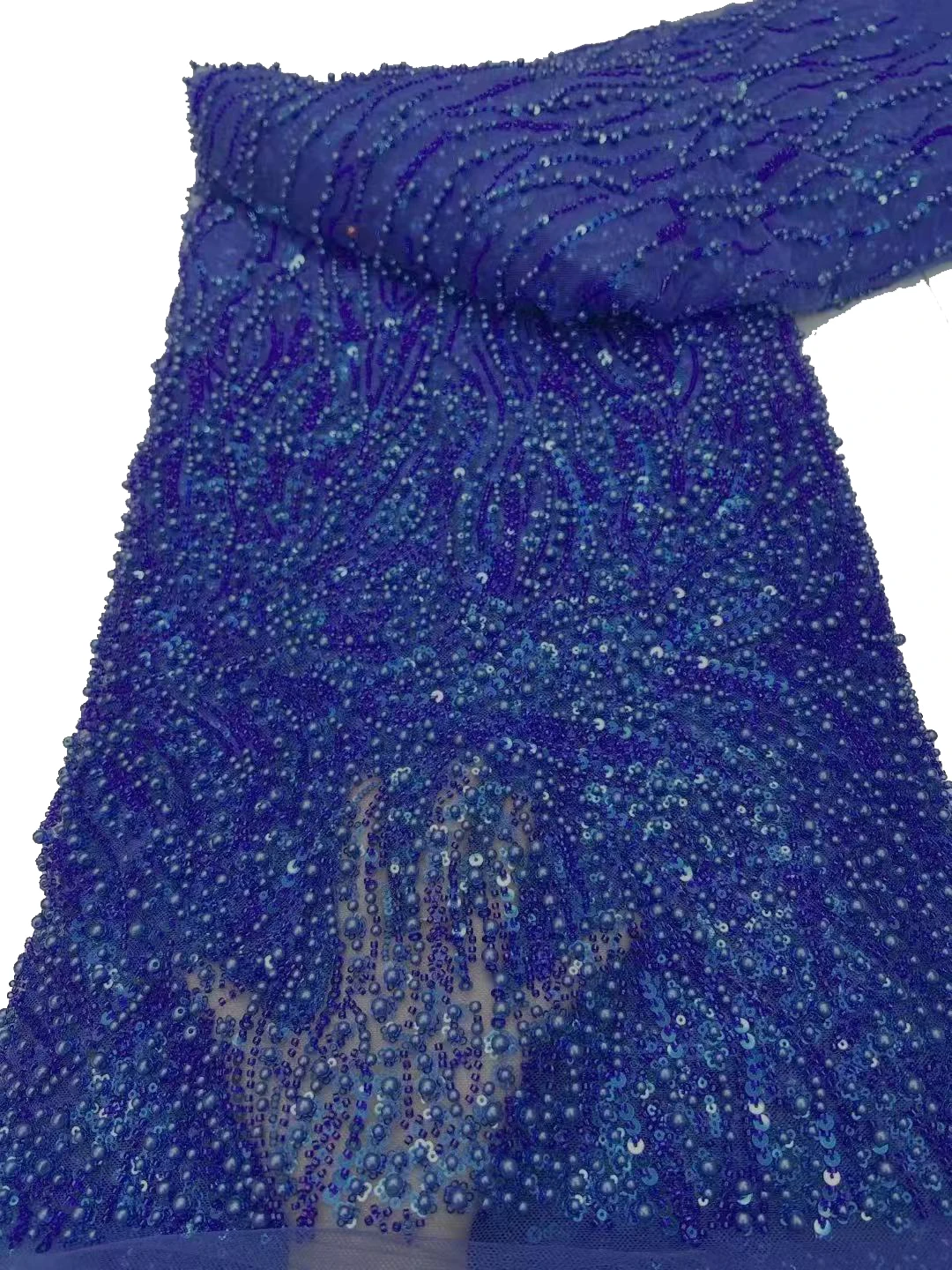

2025 Latest Hot Sale New High-End Luxury French Embroidery Beaded Lace Fabric African Nigerian With Sequins Fabric For Wedding