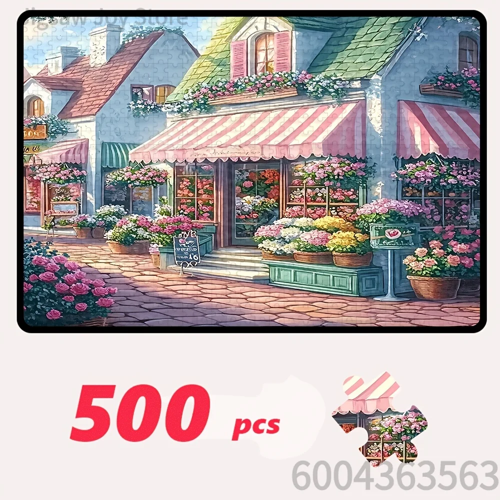 Mediterranean Village Jigsaw Puzzle Stone House & Rose Garden Scenery High Definition Printing Paper Cardboard Game Friends