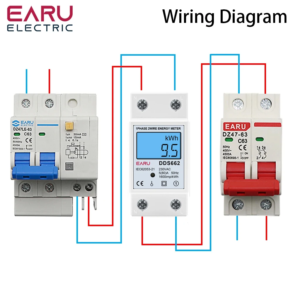 単相デジタルLCDディスプレイ付きDINレール電流計,電力消費,エネルギー,kwh,ac,230v,50hz