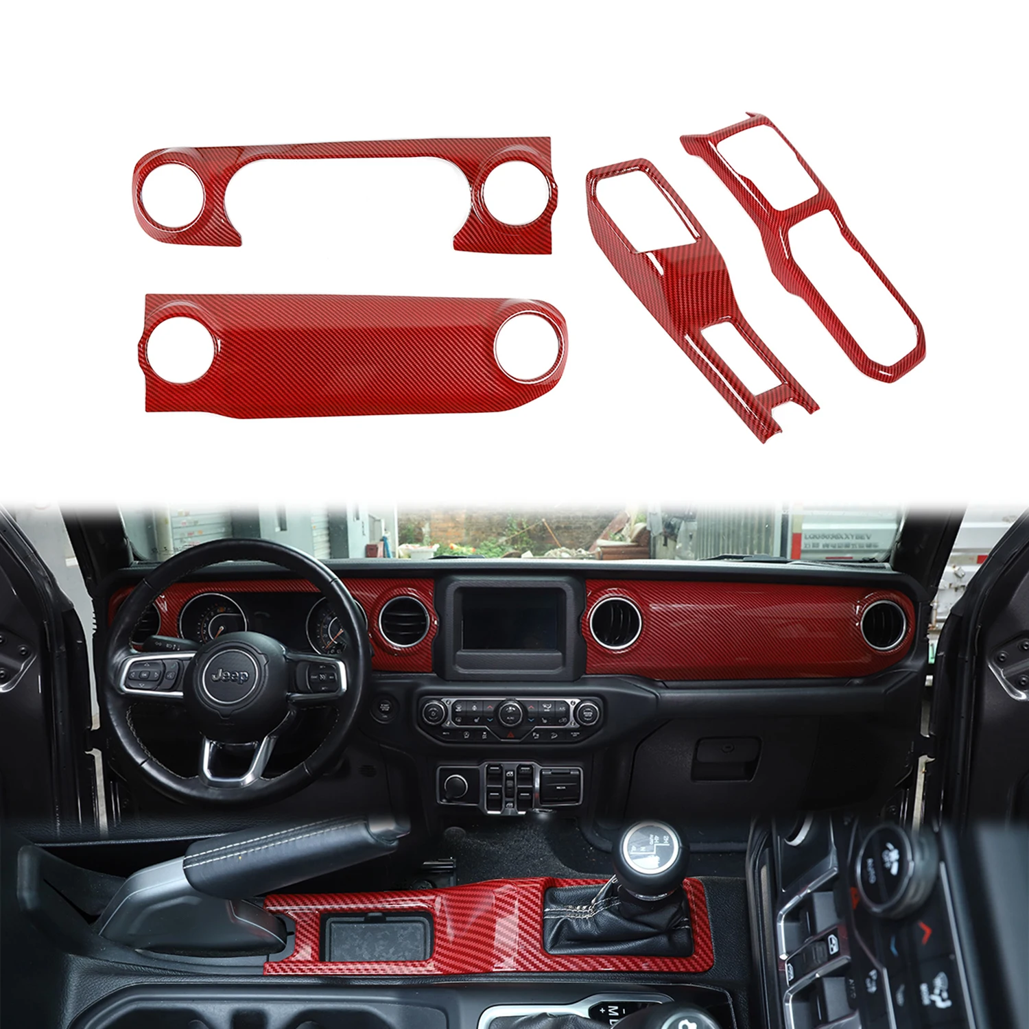 

JL Car Center Console Gear Shift Panel Cover Trim for Jeep Wrangler 2018-2023 Four Wheel Drive Inner Dashboard Decal Accessories