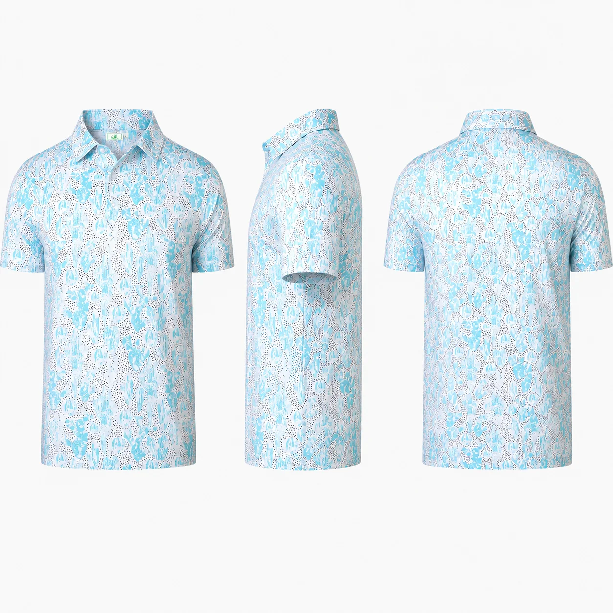 Men Blue Printed Golf Polo Shirt Short Sleeve Quick Dry Breathable Stretch Sportswear Casual Outdoor Golf Shirt Ready Stock