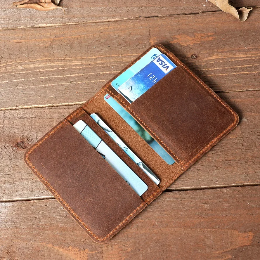 Handmade Leather Card Holder for Credit Card and Driver License Desinger Bifold Card Wallets License 7.5x10.5cm