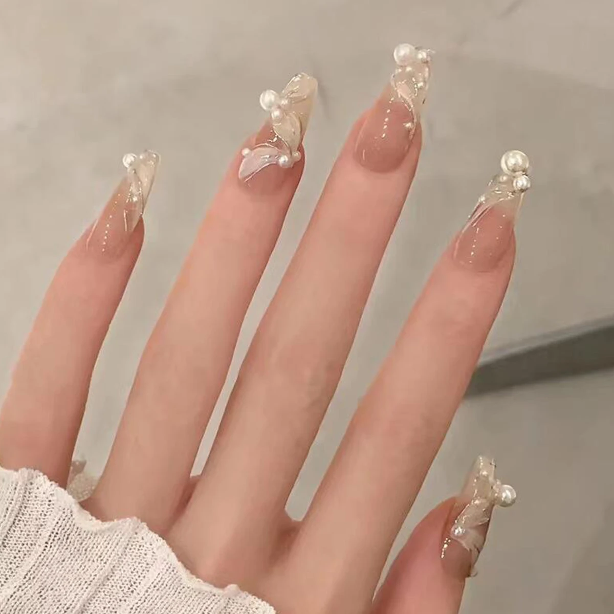 Nieuwe Mode Vrouwen Meisjes 24 Stks/set Kort Ballet Franse Parel Lint Decoratie Volledige Dekking Draagbare Nep Nagelpers Op Nail Art