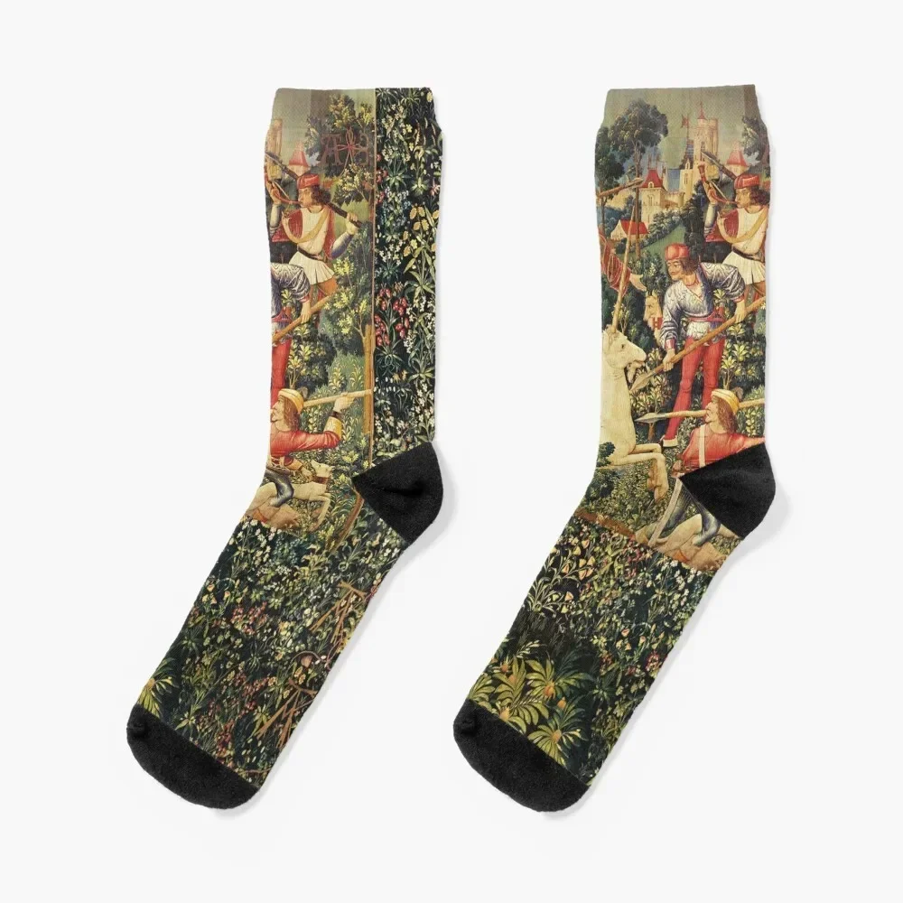 UNICORN IS ATTACKED,FANTASY FLOWERS, GREEN FLORAL MOTIFS Socks anti slip football football Girl'S Socks Men's