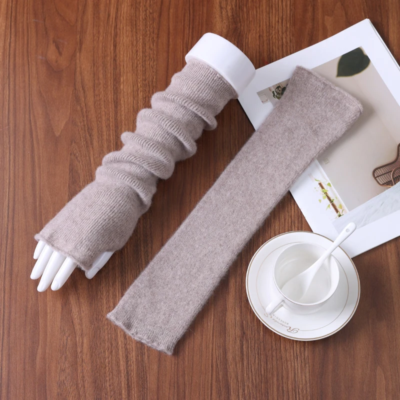 女性用の厚みのある100％ピュアウールアームスリーブ、秋と冬のロングフィンガーレスハーフフィンガーグローブ、ニット製の暖かいフェイクスリーブ