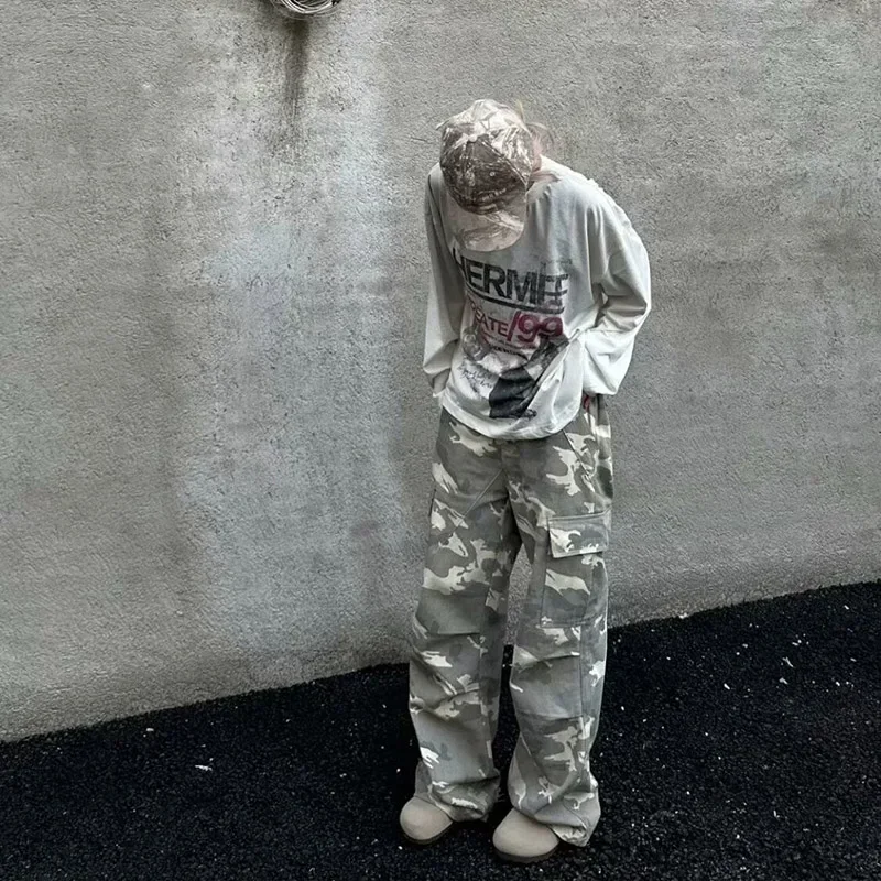 ファッションハイストリート多用途痩身ハイウエストカジュアルパンツ 2025 新しい男性迷彩大ポケット高品質カーゴパンツ