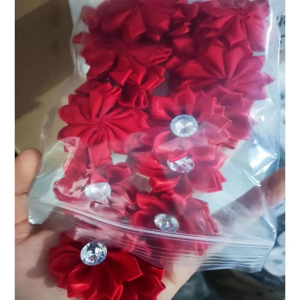 

20Pcs 4cm Mini Satin Ribbon Flowers Multicolor Rhinestones Handmade Flower for DIY Hair Clip Clothing Decoration Accessories