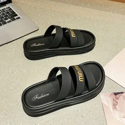 Summer Women Simple Thick Bottomed Open-toe Beach Slippers Outdoor Round Toe Sandals Versatile Anti-skid Slides Shoes Flip Flops