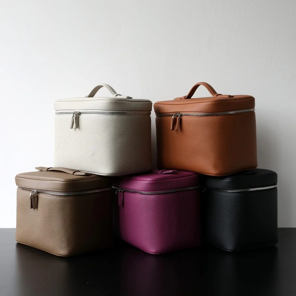 

Niche Light Luxury Fashionable Large Capacity First Layer Cowhide Portable Storage Toilet Bag Multi-grid Travel Cosmetic Case