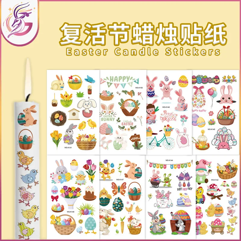 

Easter Candle Tattoo Sticker DIY Candle Water Sticker Cartoon Egg Children Cute Rabbit Egg Tattoo Sticker
