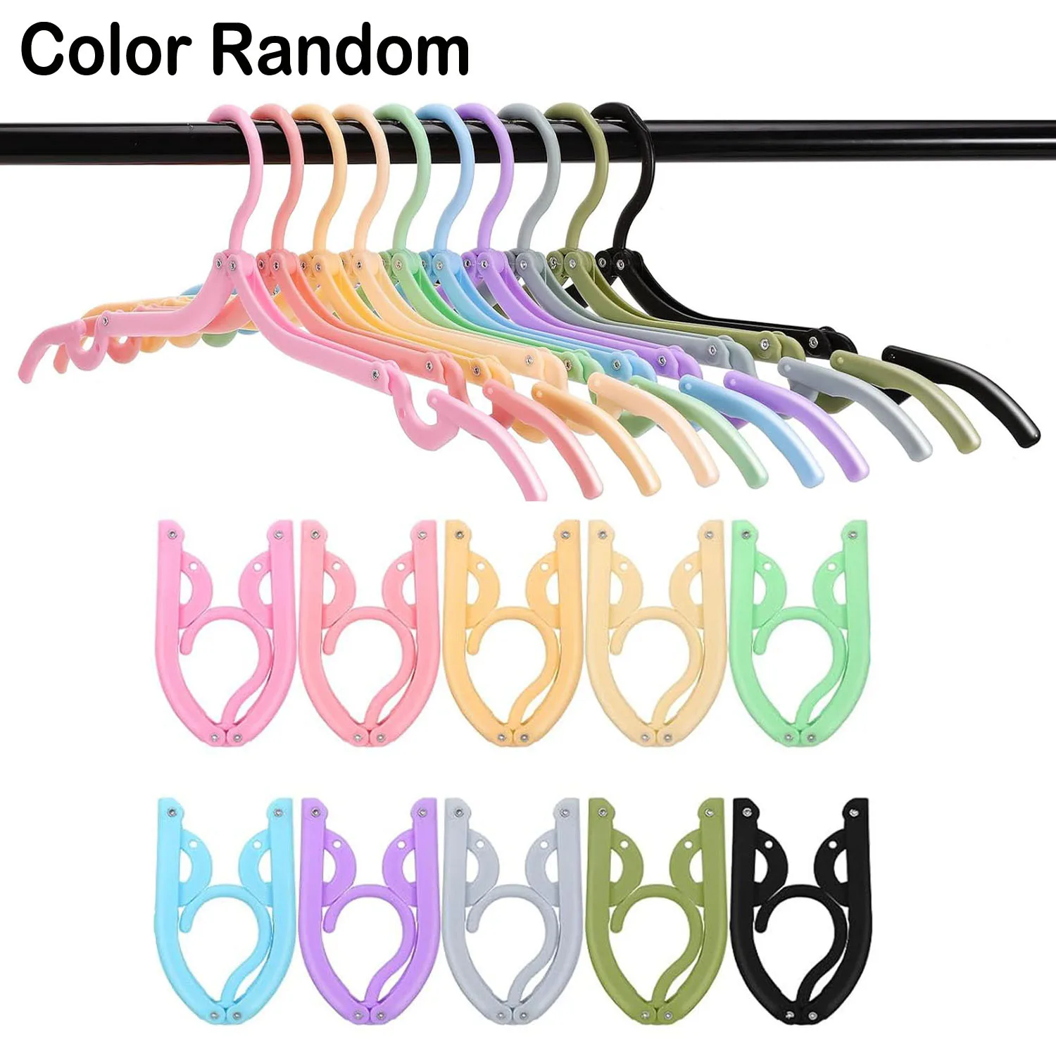 10Pcs Plastic Folding Clothes Hangers Mixed Color Portable Travel Hangers Household Multifunctiona Hanger Clothes Drying Racks