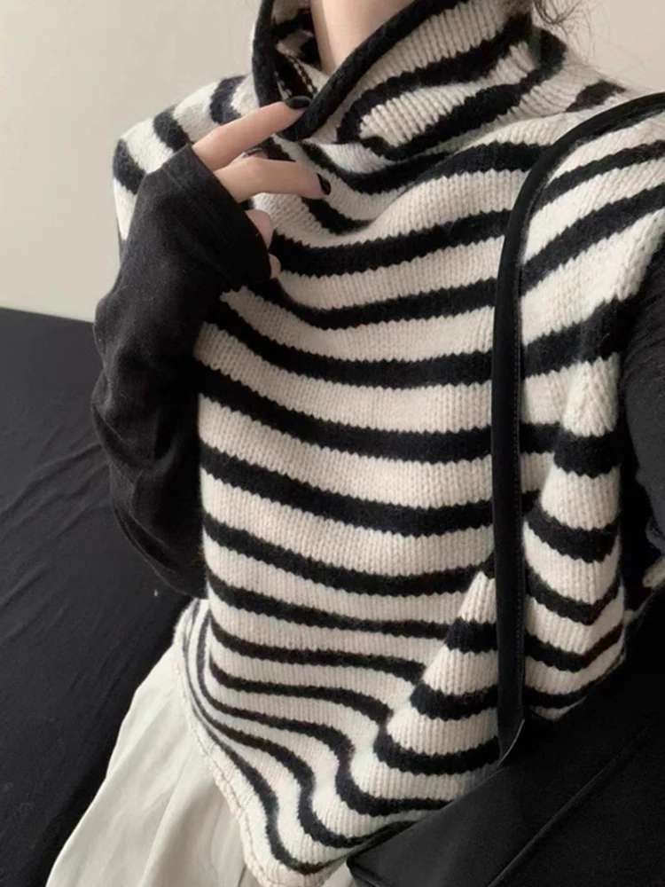 

Осенне-зимний женский жилет в полоску с цветными блоками, повседневный, для многослойных образов, в корейском стиле, прямого кроя