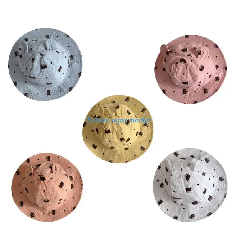 

090B Baby Bucket Hat Toddler Breathable Cotton Hat Bear Ears Cap Girls Summer Sun Hat