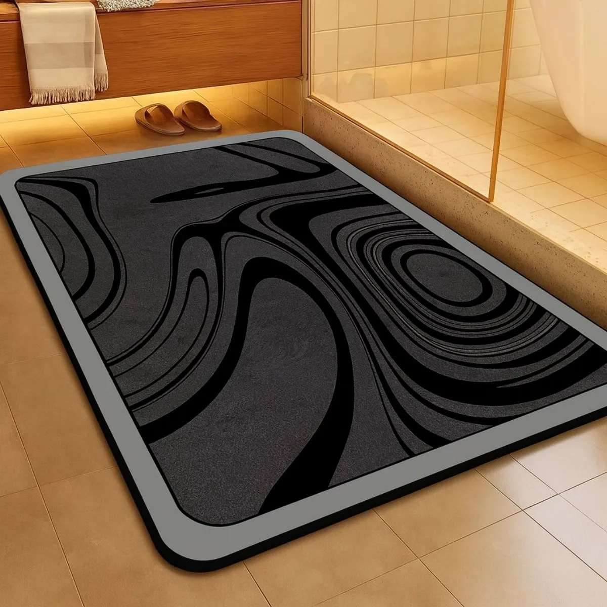 Square Diatom Mud Bath Mat, Quick Absorbent Non-Slip Floor Mat with Rubber Bottom for Bathroom, Toilet and Doorway