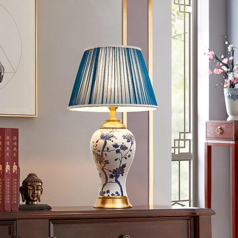 

Jingdezhen new Chinese high-end all-copper ceramic table lamp master bedroom bedside lamp creative light luxury simple warm livi