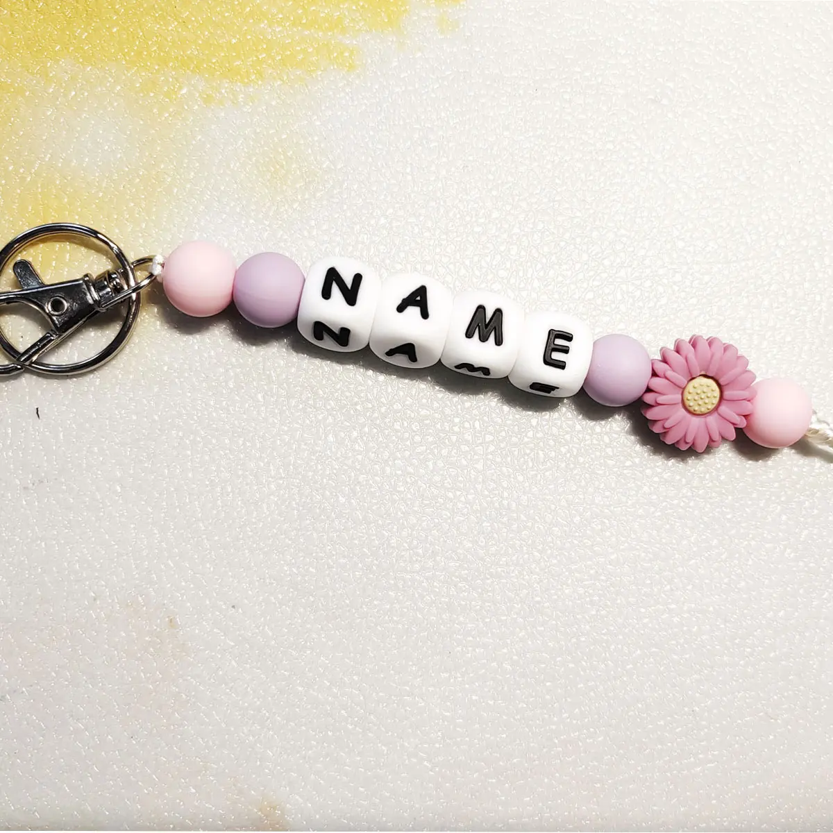 Personalized Custom Daisy Silicone Keychain, Beaded Bag Charm
