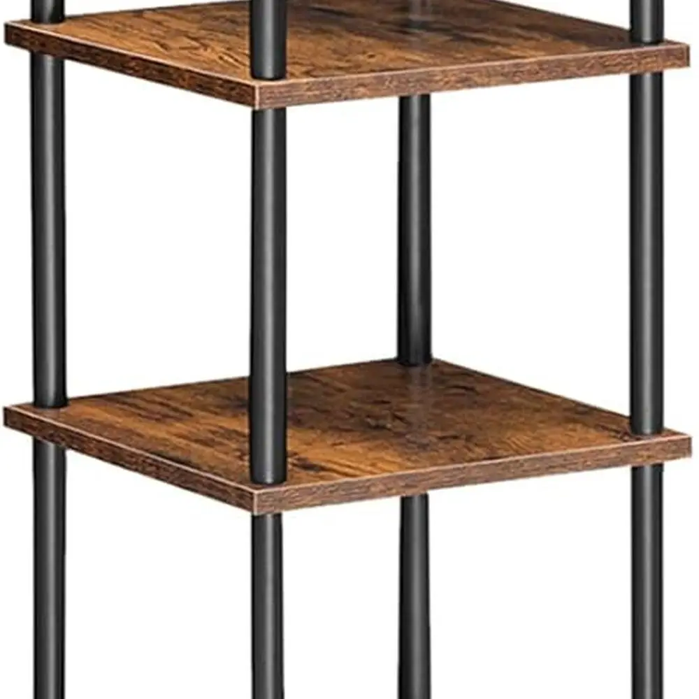 

6-Tier Square Corner Shelf - Rustic Brown & Black, Compact Storage for Home, Office, and Kitchen